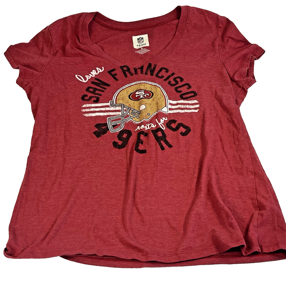 NFL Team Apparel 49ers T Shirt Women Large Red V Neck Tee